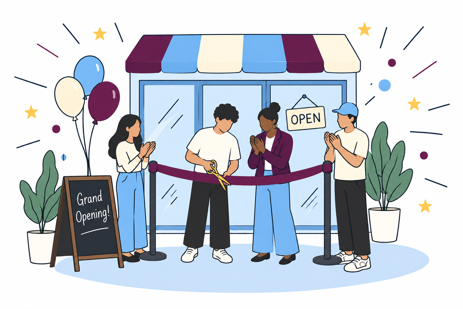 Young entrepreneur celebrating a storefront grand opening with the community